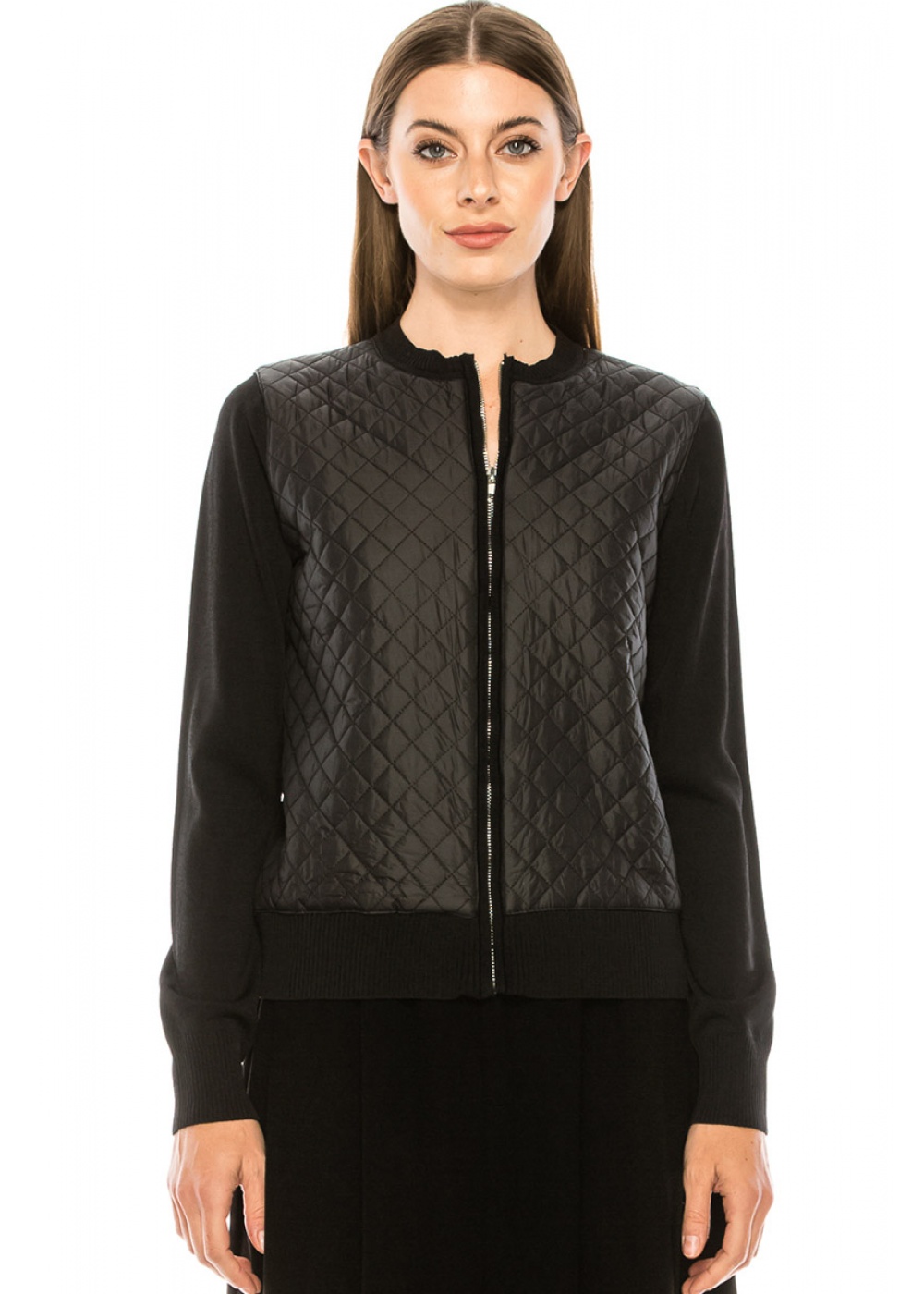 Quilted cardigan zipthrough cardigan in black Modest Women Clothing